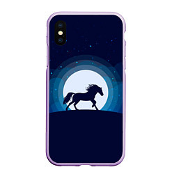 Чехол iPhone XS Max матовый Лошадь под луной, цвет: 3D-сиреневый