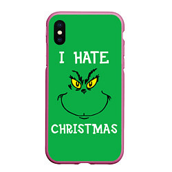 Чехол iPhone XS Max матовый I hate christmas, цвет: 3D-малиновый