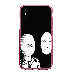 Чехол iPhone XS Max матовый Saitama: One-Punch Man, цвет: 3D-малиновый