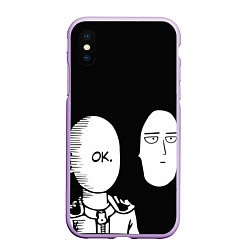 Чехол iPhone XS Max матовый Saitama: One-Punch Man, цвет: 3D-сиреневый