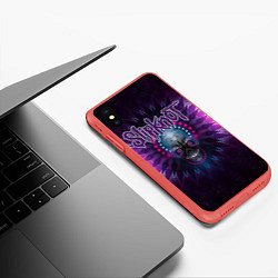 Чехол iPhone XS Max матовый Slipknot: Neon Skull, цвет: 3D-красный — фото 2