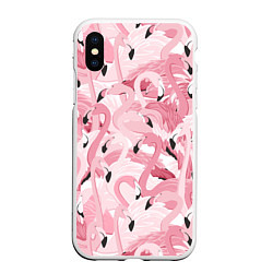 Чехол iPhone XS Max матовый Розовый фламинго, цвет: 3D-белый