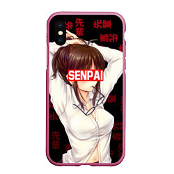 Чехол iPhone XS Max матовый Anime Senpai, цвет: 3D-малиновый