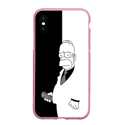 Чехол iPhone XS Max матовый Гомер Симпсон - в смокинге - black and white, цвет: 3D-розовый