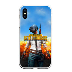 Чехол iPhone XS Max матовый PUBG, цвет: 3D-белый