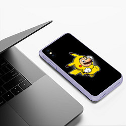 Чехол iPhone XS Max матовый Марио в костюме пикачу, цвет: 3D-светло-сиреневый — фото 2