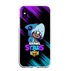 Чехол iPhone XS Max матовый Brawl Stars LEON SHARK, цвет: 3D-белый