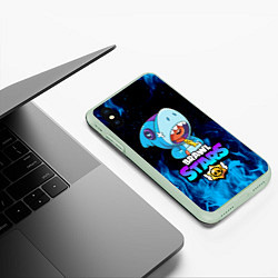 Чехол iPhone XS Max матовый BRAWL STARS LEON SHARK, цвет: 3D-салатовый — фото 2