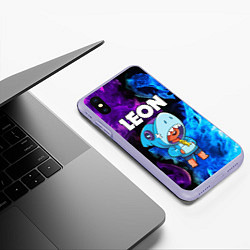 Чехол iPhone XS Max матовый BRAWL STARS LEON SHARK, цвет: 3D-светло-сиреневый — фото 2