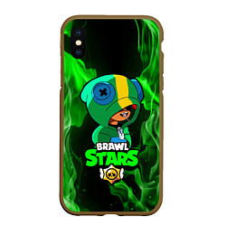 Чехол iPhone XS Max матовый Brawl Stars LEON, цвет: 3D-коричневый