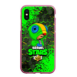 Чехол iPhone XS Max матовый BRAWL STARS LEON, цвет: 3D-малиновый