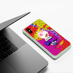 Чехол iPhone XS Max матовый BRAWL STARS LEON, цвет: 3D-салатовый — фото 2