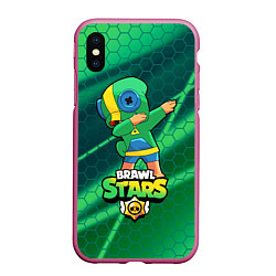 Чехол iPhone XS Max матовый Brawl Stars Leon, Dab, цвет: 3D-малиновый