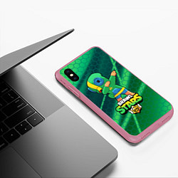 Чехол iPhone XS Max матовый Brawl Stars Leon, Dab, цвет: 3D-малиновый — фото 2