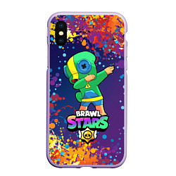 Чехол iPhone XS Max матовый Brawl Stars Leon, Dab, цвет: 3D-светло-сиреневый