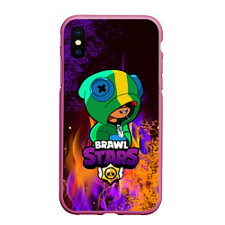 Чехол iPhone XS Max матовый Brawl Stars LEON, цвет: 3D-малиновый