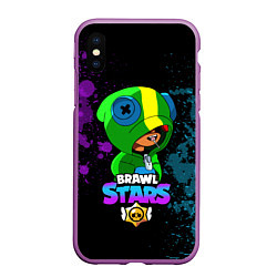 Чехол iPhone XS Max матовый Brawl Stars LEON, цвет: 3D-фиолетовый