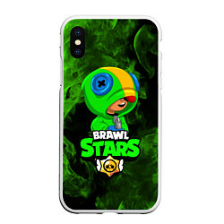 Чехол iPhone XS Max матовый BRAWL STARS LEON, цвет: 3D-белый