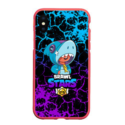 Чехол iPhone XS Max матовый BRAWL STARS LEON SHARK, цвет: 3D-красный