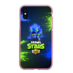 Чехол iPhone XS Max матовый Brawl Stars Werewolf Leon, цвет: 3D-розовый