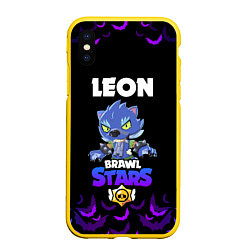 Чехол iPhone XS Max матовый Brawl stars leon оборотень, цвет: 3D-желтый