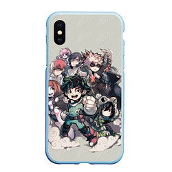 Чехол iPhone XS Max матовый MY HERO ACADEMIA веселая команда, цвет: 3D-голубой