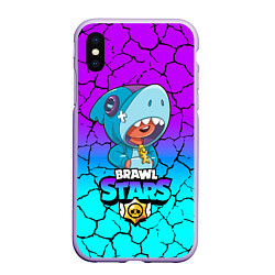 Чехол iPhone XS Max матовый Brawl stars leon shark, цвет: 3D-светло-сиреневый