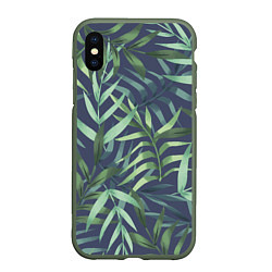 Чехол iPhone XS Max матовый Арт из джунглей, цвет: 3D-темно-зеленый