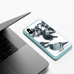Чехол iPhone XS Max матовый Голуби, цвет: 3D-мятный — фото 2