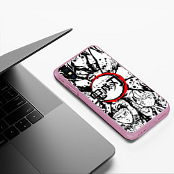 Чехол iPhone XS Max матовый Kimetsu no yaiba чернобелый аниме коллаж, цвет: 3D-розовый — фото 2