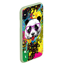 Чехол iPhone XS Max матовый Панда хипстер в брызгах краски, цвет: 3D-салатовый — фото 2