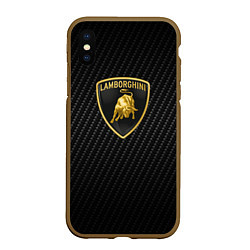 Чехол iPhone XS Max матовый Lamborghini logo n carbone, цвет: 3D-коричневый