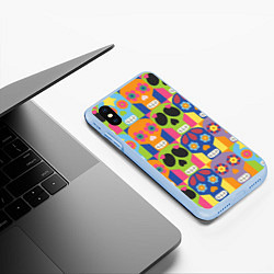 Чехол iPhone XS Max матовый Черепа паттерн, цвет: 3D-голубой — фото 2
