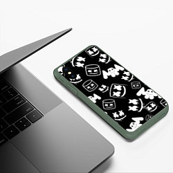 Чехол iPhone XS Max матовый Marshmello ЧБ, цвет: 3D-темно-зеленый — фото 2