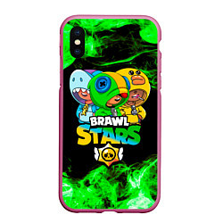 Чехол iPhone XS Max матовый Brawl Stars Leon Trio, цвет: 3D-малиновый