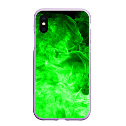 Чехол iPhone XS Max матовый ОГОНЬ GREEN NEON, цвет: 3D-сиреневый