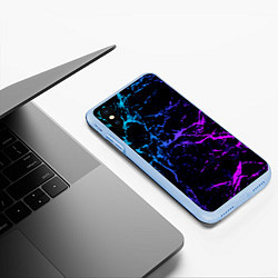 Чехол iPhone XS Max матовый МРАМОР NEON, цвет: 3D-голубой — фото 2