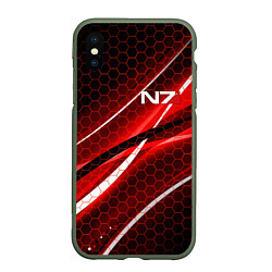 Чехол iPhone XS Max матовый MASS EFFECT N7, цвет: 3D-темно-зеленый