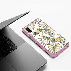 Чехол iPhone XS Max матовый Тропики хаки, цвет: 3D-розовый — фото 2