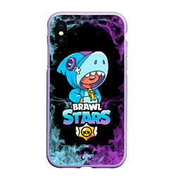 Чехол iPhone XS Max матовый Brawl Stars Leon Shark, цвет: 3D-светло-сиреневый