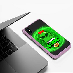 Чехол iPhone XS Max матовый Brawl Stars SPIKE, цвет: 3D-сиреневый — фото 2