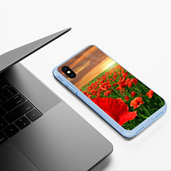 Чехол iPhone XS Max матовый Красный мак на закате, цвет: 3D-голубой — фото 2