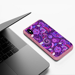 Чехол iPhone XS Max матовый Фиолетовый этнический дудлинг, цвет: 3D-малиновый — фото 2