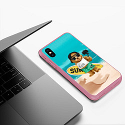 Чехол iPhone XS Max матовый Медвежонок серфер, цвет: 3D-малиновый — фото 2