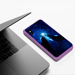 Чехол iPhone XS Max матовый Волки силуэты звездное небо, цвет: 3D-фиолетовый — фото 2