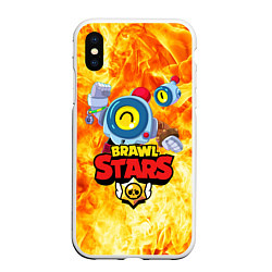 Чехол iPhone XS Max матовый BRAWL STARS НАНИ ОГОНЬ, цвет: 3D-белый