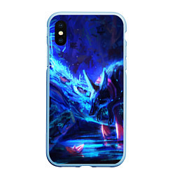 Чехол iPhone XS Max матовый ВОЛК В НЕОНЕ D, цвет: 3D-голубой