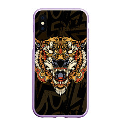 Чехол iPhone XS Max матовый Тигровый стимпанк Tiger, цвет: 3D-сиреневый