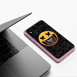 Чехол iPhone XS Max матовый Смайлик на черепе Emoji, цвет: 3D-розовый — фото 2