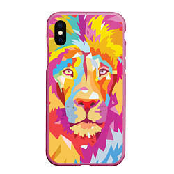 Чехол iPhone XS Max матовый Акварельный лев, цвет: 3D-малиновый